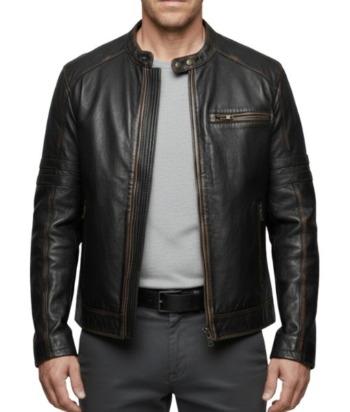 Boston Blue Wahlberg Black Leather Jacket
