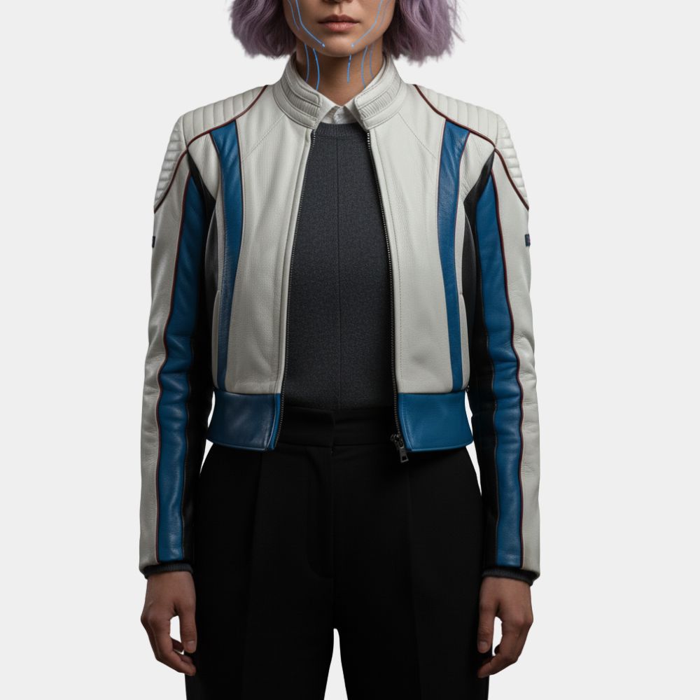 Tron Eve Kim Jacket Greta Lee White Racer Jacket - Front View