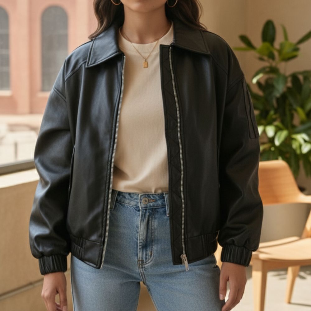 Now You See Me: Now You Don't Ariana Greenblatt (June) Black Leather Jacket - Front View