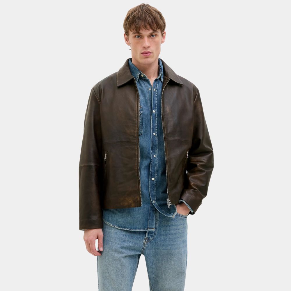 Now You See Me: Now You Don't Dominic Sessa (Bosco) Distressed Tan Leather Jacket - Front View
