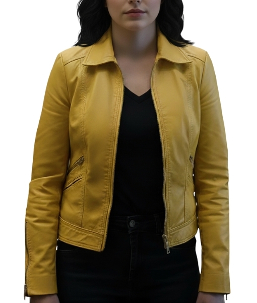 Pluribus Yellow Leather Jacket with Spread Collar