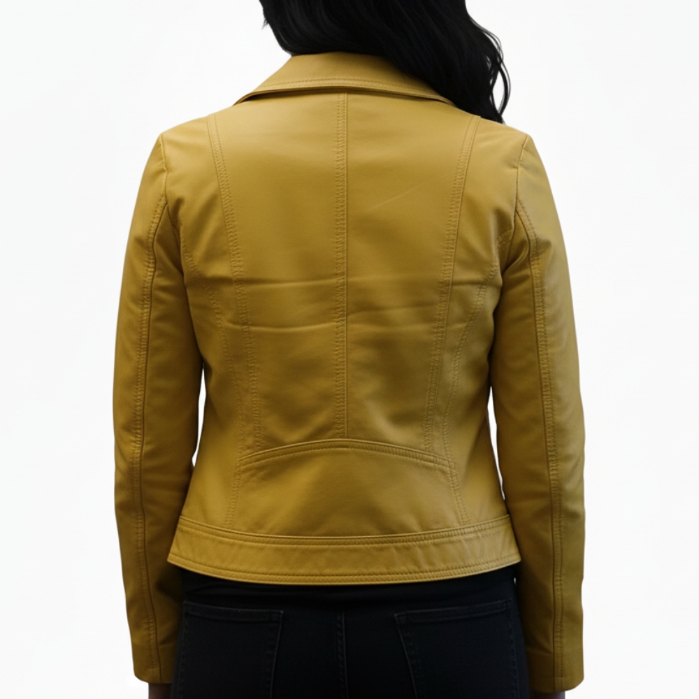 Pluribus Carol aka Rhea Seehorn Yellow Leather Jacket - back view