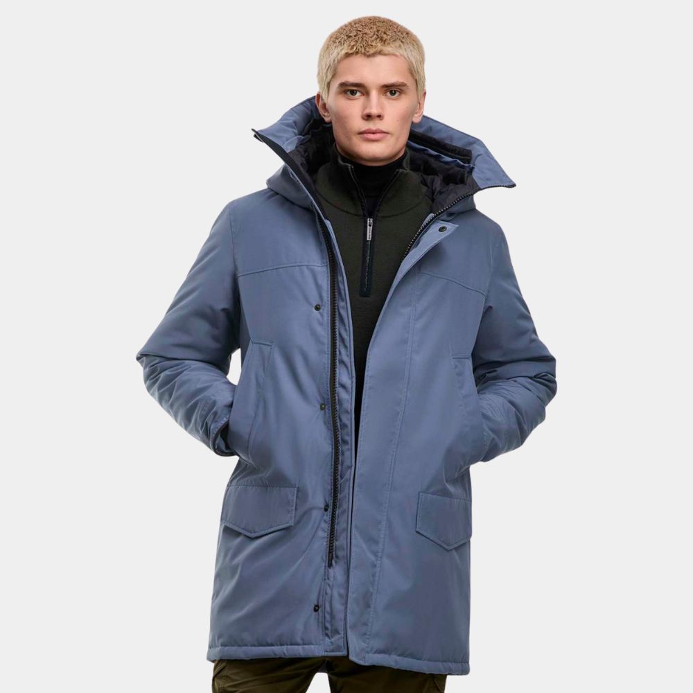 A Merry Little Ex-Mas 2025 Oliver Hudson Grey Hooded Puffer Jacket - Front View