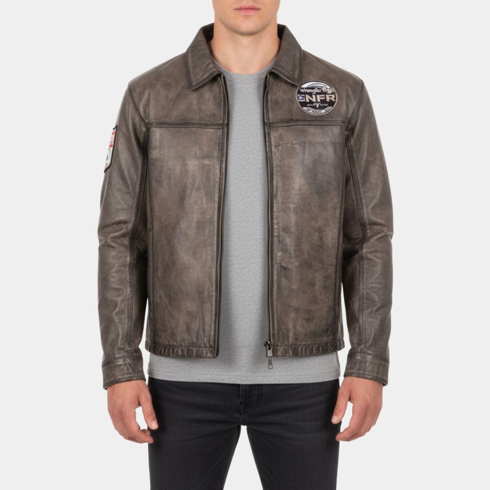 NFR Las Vegas 2023 Vintage Tan Distressed Leather Jacket - Front View