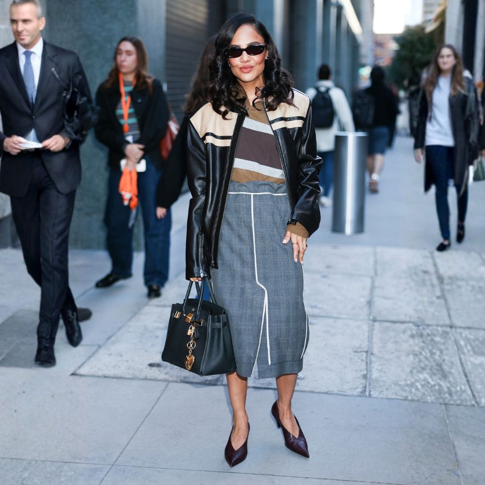 New York City 2025 Tessa Thompson Black Leather Jacket - Front View