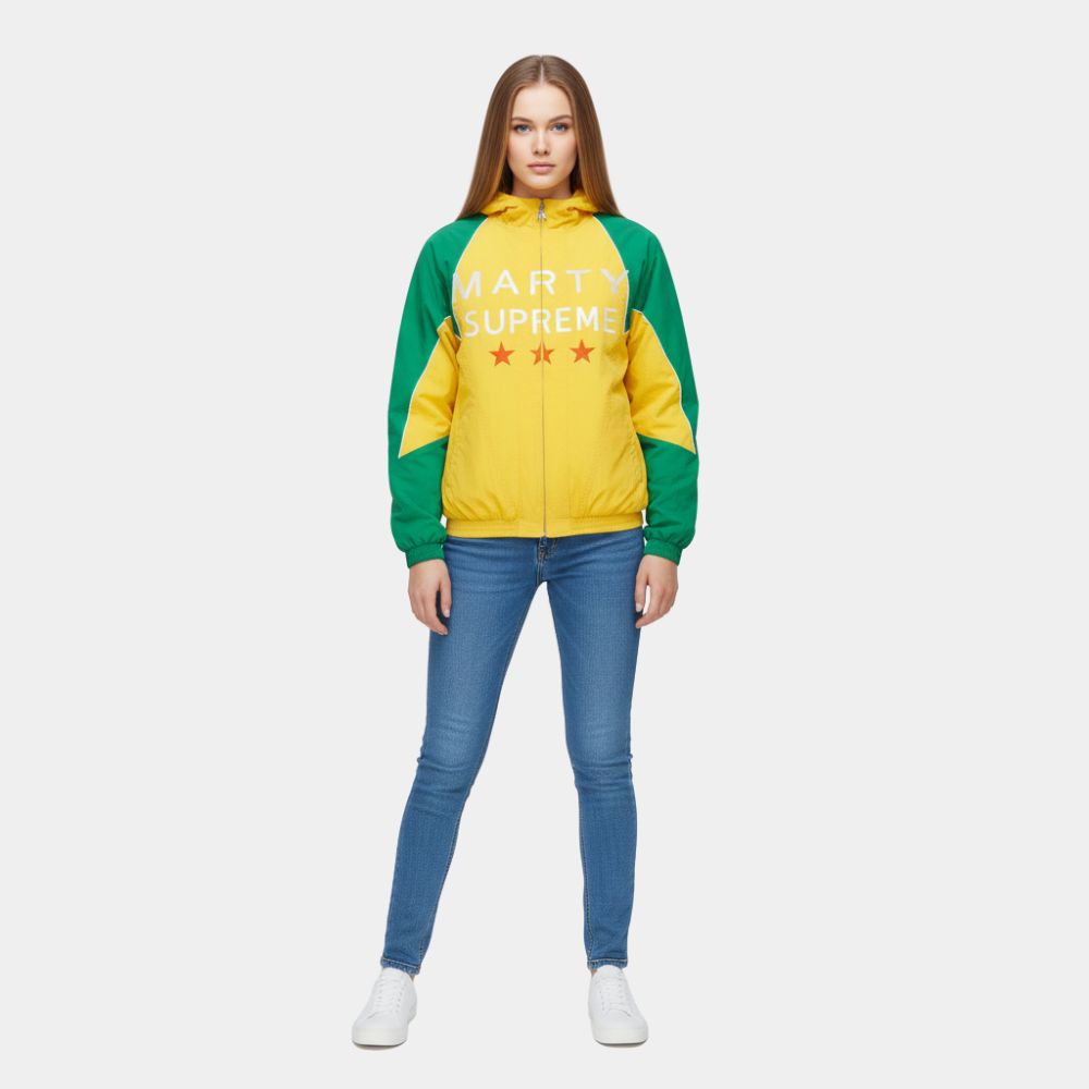 Hailey Bieber Sports Marty Supreme Jacket - Front View