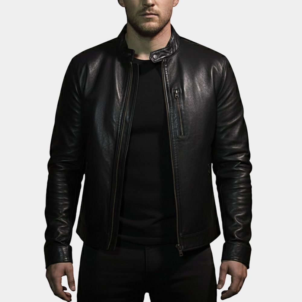 The Copenhagen Test Simu Liu (Alexander Hale) Black Leather Jacket - Front View