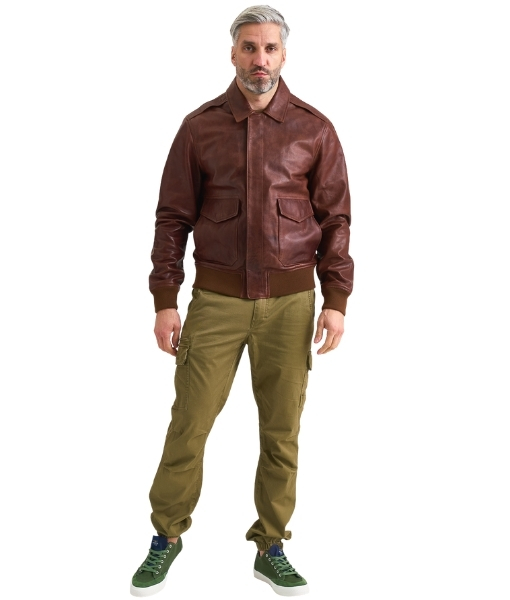 Relay Tom Brown Leather Bomber Jacket