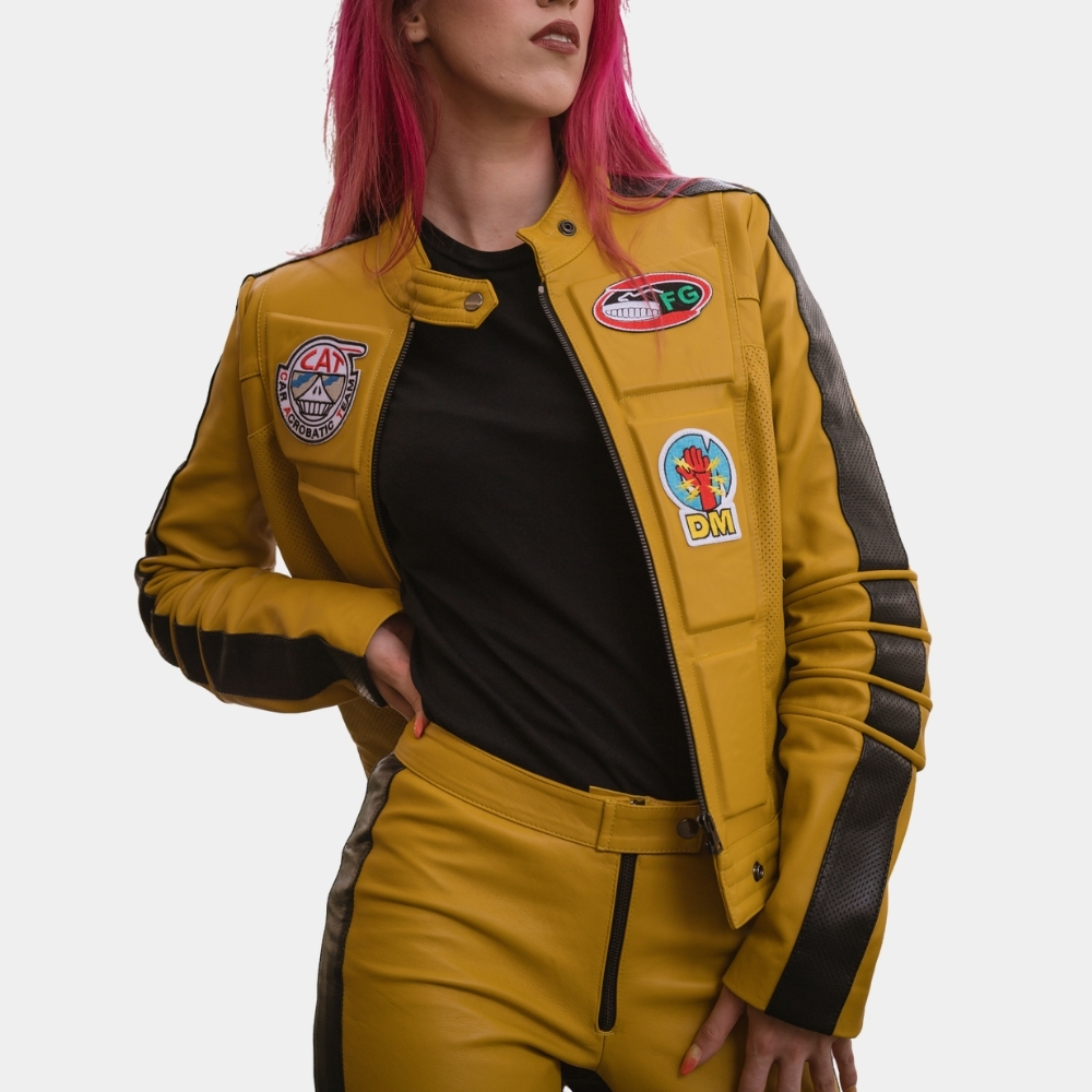 The Bride Kill Bill: Vol. 1 Uma Thurman Faux Leather Yellow Jacket