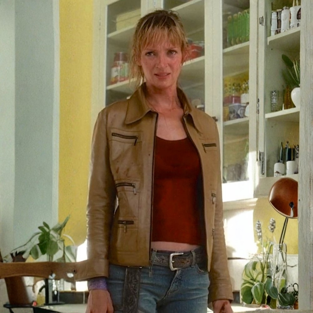 Uma Thurman Brown Leather Jacket