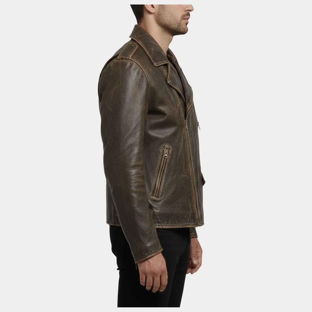 (james) Distressed Leather Jacke