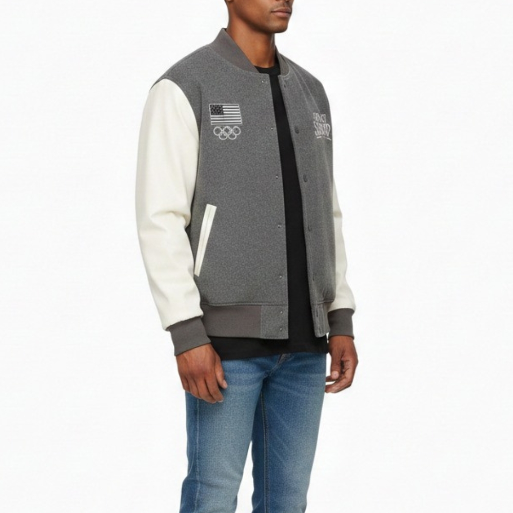Team USA wool blend grey varsity jacket-back